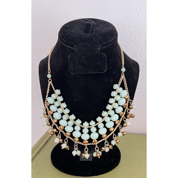 Chico's Gold Amber Seafoam Green Statement Necklace Boho Egyptian Chicos 16-19” - Picture 1 of 8